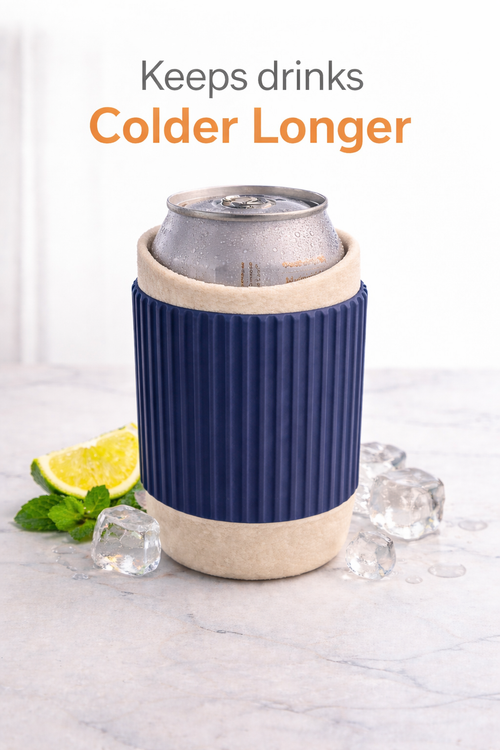 3 Pack Insulated Can Sleeves – Beige & Navy Blue | Universal Drink Holder for 12oz Cans