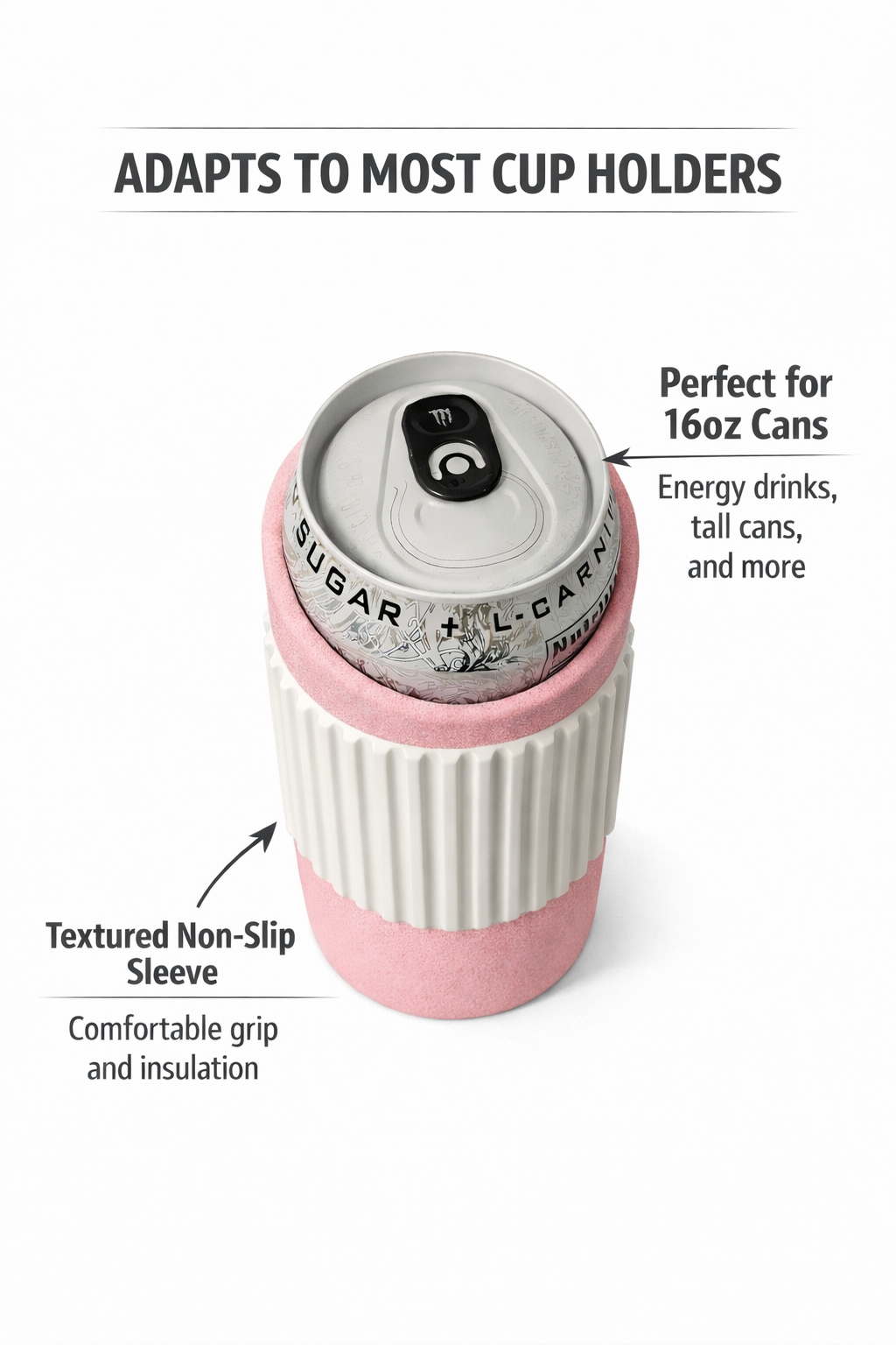 Soft Pink 16oz Can Sleeve – Insulated Energy Drink Holder | Fits Monster, Rockstar & More | Non-Slip Grip