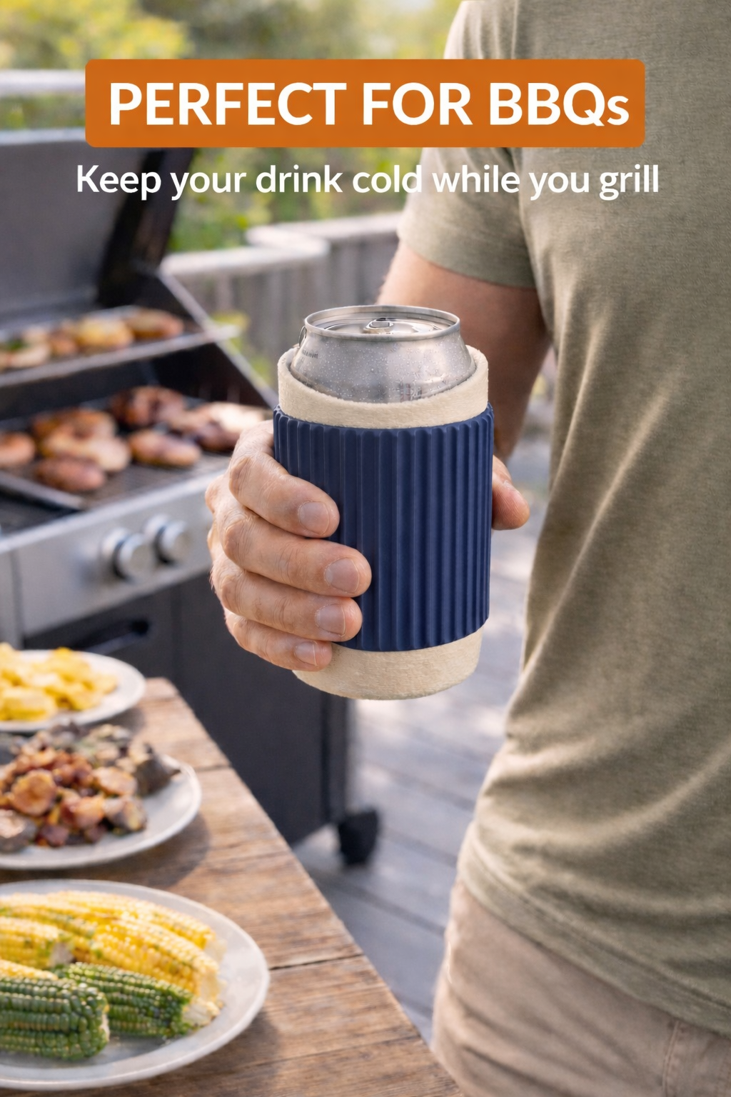 3 Pack Insulated Can Sleeves – Beige & Navy Blue | Universal Drink Holder for 12oz Cans