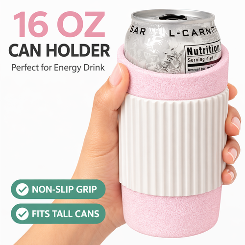 Soft Pink 16oz Can Sleeve – Insulated Energy Drink Holder | Fits Monster, Rockstar & More | Non-Slip Grip