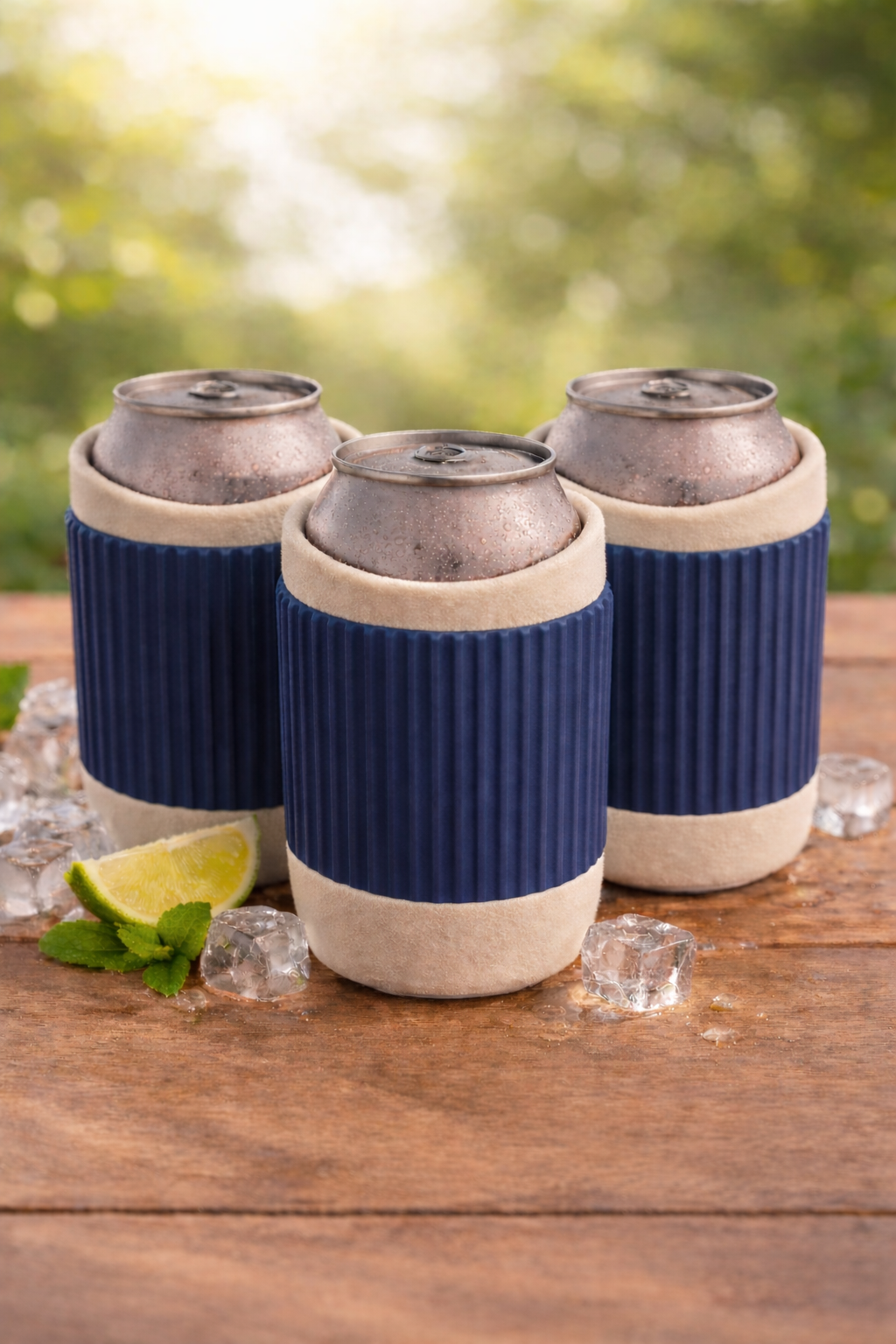 3 Pack Insulated Can Sleeves – Beige & Navy Blue | Universal Drink Holder for 12oz Cans