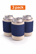 3 Pack Insulated Can Sleeves – Beige & Navy Blue | Universal Drink Holder for 12oz Cans